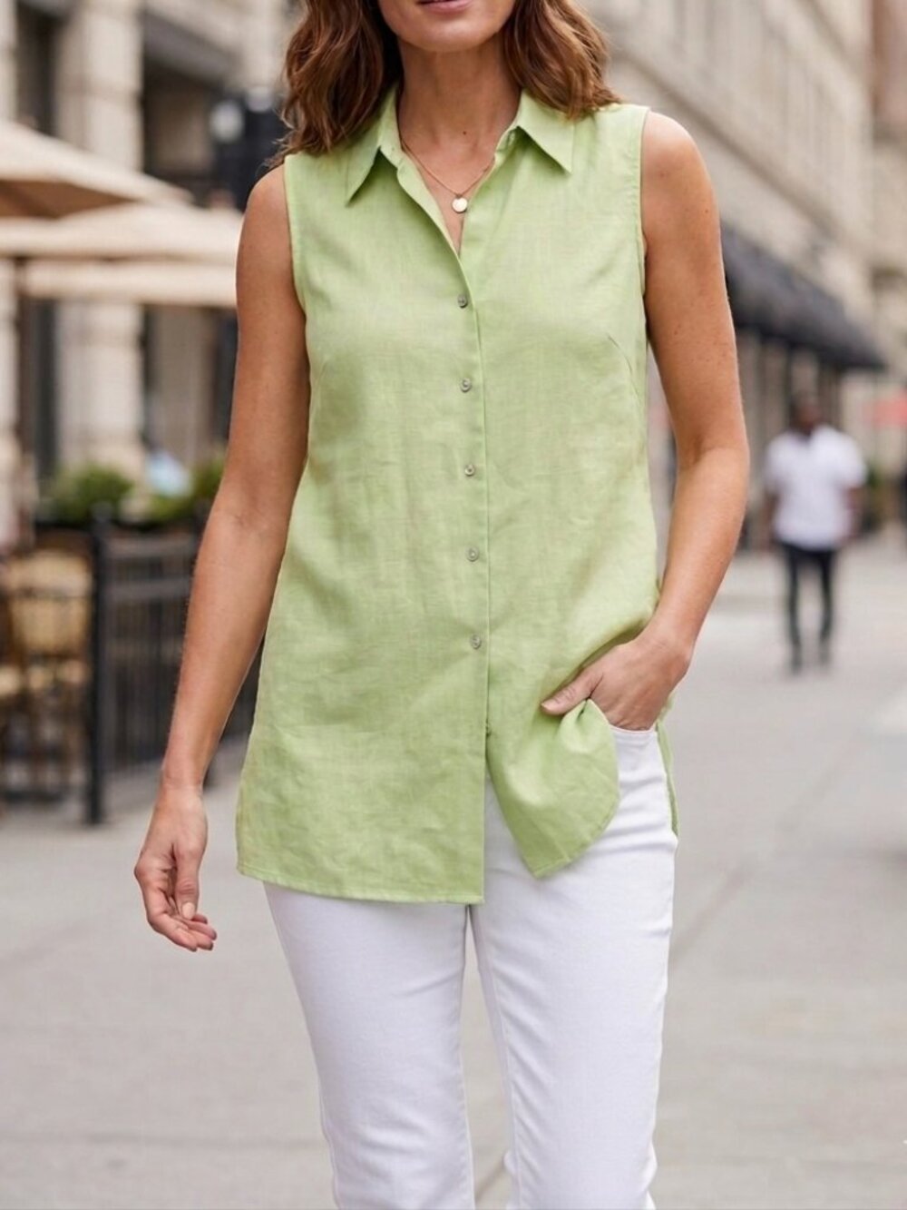 Edward 100% Irish Linen Lime Green Sleeveless Tunic Top Size XL Lagenlook